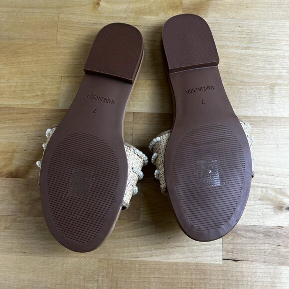 J. Crew Factory Pearl Slide Sandals Woven‎ Raffia Slip On Flat BN877 Size 7 - Picture 7 of 7